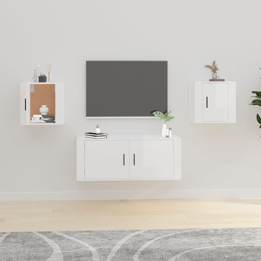 TV-Wandschränke, 2er Set, Hochglanz Weiß