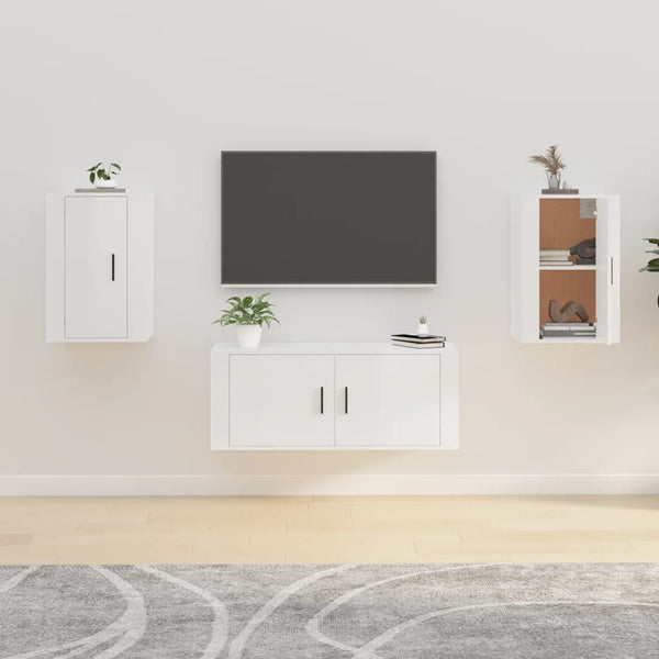TV-Wandschränke, 2er Set, Hochglanz Weiß