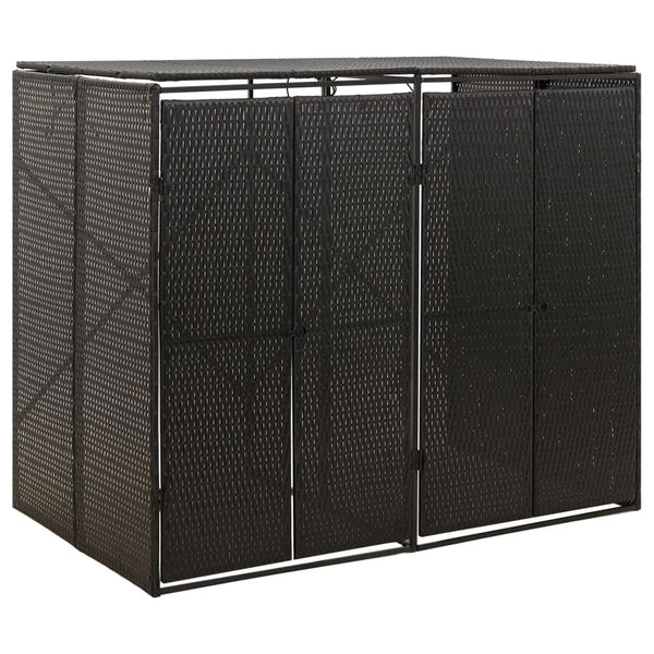 Mülltonnenbox für 2 Tonnen - Schwarz Poly Rattan