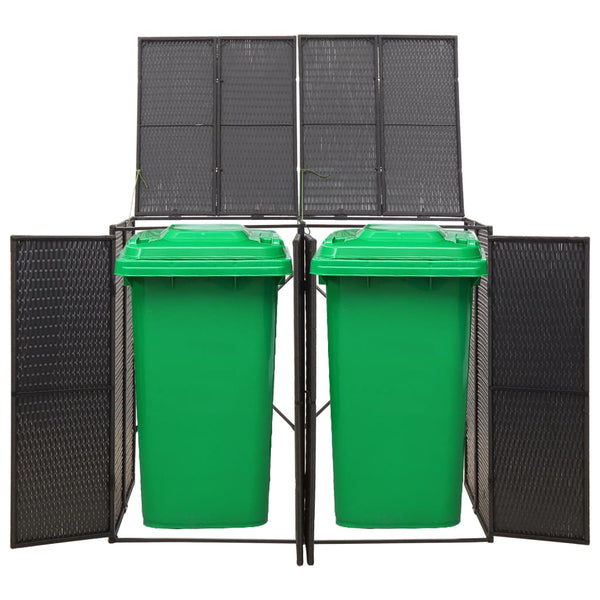 Mülltonnenbox für 2 Tonnen - Schwarz Poly Rattan
