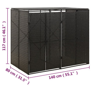 Mülltonnenbox für 2 Tonnen - Schwarz Poly Rattan