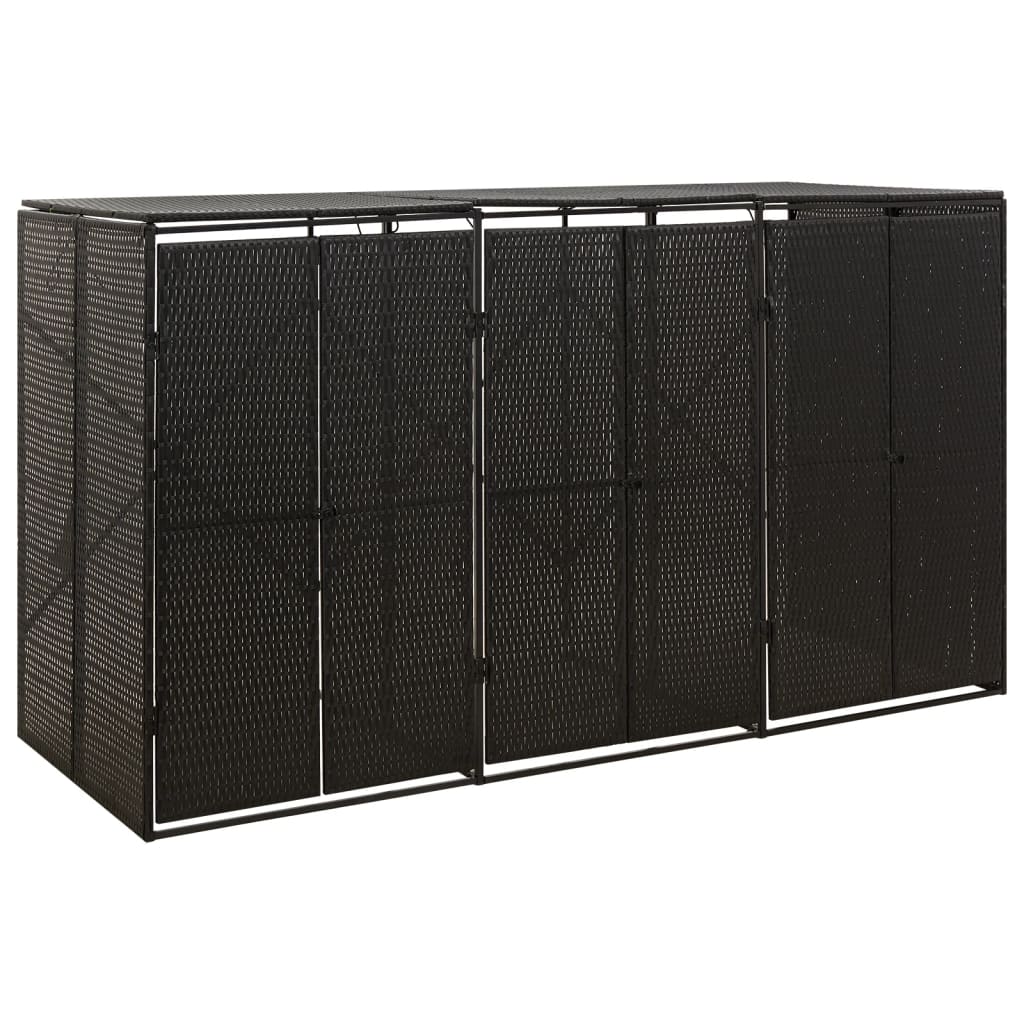 Mülltonnenbox für 3 Tonnen - Schwarz Poly Rattan
