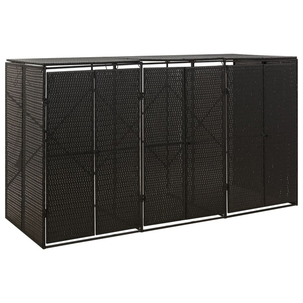 Mülltonnenbox für 3 Tonnen - Schwarz Poly Rattan