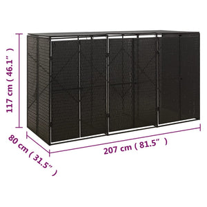 Mülltonnenbox für 3 Tonnen - Schwarz Poly Rattan