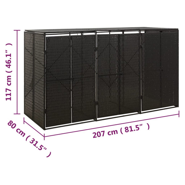 Mülltonnenbox für 3 Tonnen - Schwarz Poly Rattan