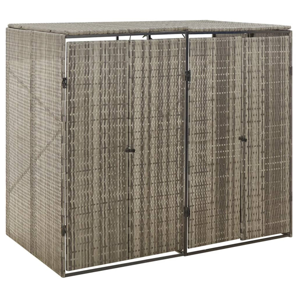 Mülltonnenbox für 2 Tonnen Grau Poly Rattan