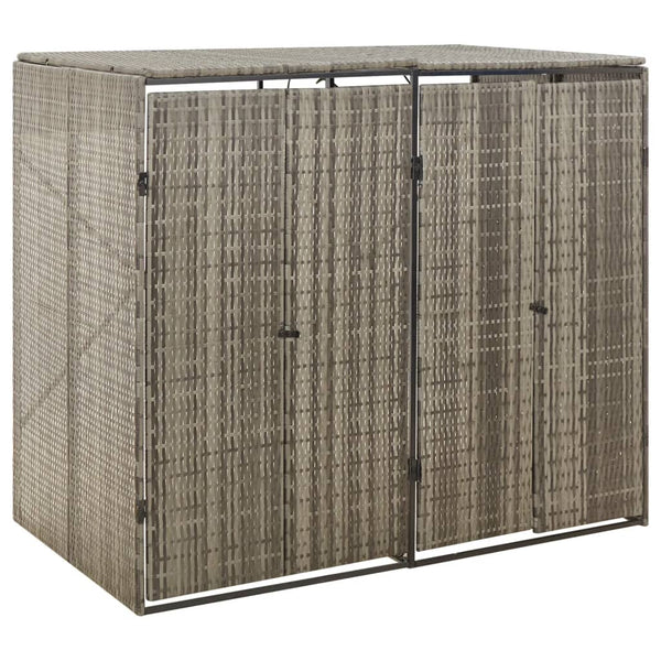 Mülltonnenbox für 2 Tonnen Grau Poly Rattan