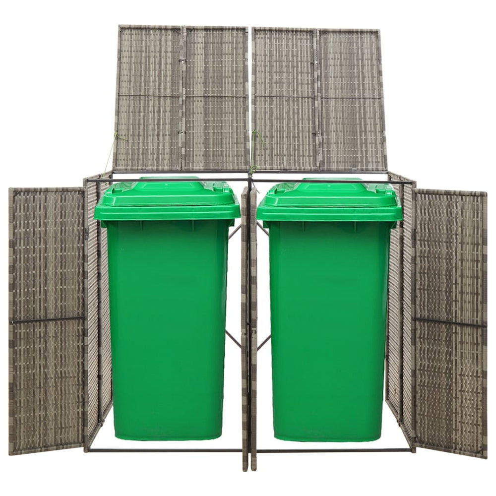 Mülltonnenbox für 2 Tonnen Grau Poly Rattan