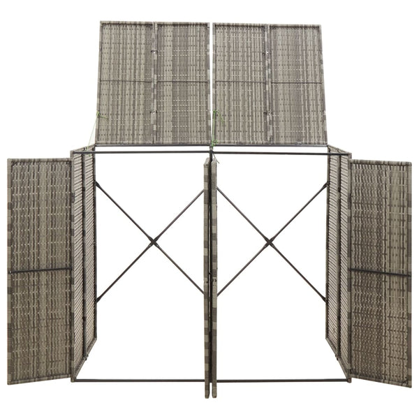 Mülltonnenbox für 2 Tonnen Grau Poly Rattan