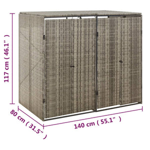 Mülltonnenbox für 2 Tonnen Grau Poly Rattan