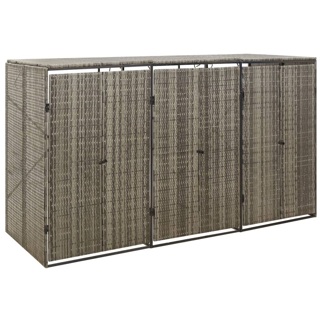 Mülltonnenbox für 3 Tonnen - Grau Poly Rattan