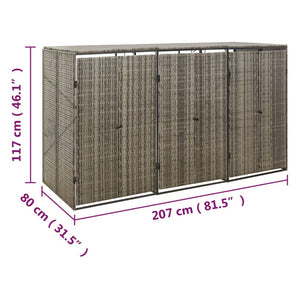 Mülltonnenbox für 3 Tonnen - Grau Poly Rattan