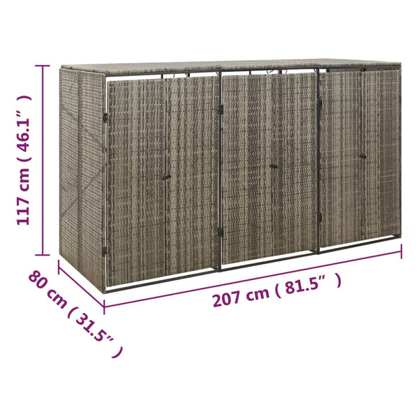 Mülltonnenbox für 3 Tonnen - Grau Poly Rattan