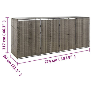vidaXL Abri pour poubelles 4 bacs Gris 274x80x117 cm Résine tressée