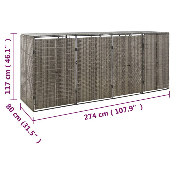 vidaXL Abri pour poubelles 4 bacs Gris 274x80x117 cm Résine tressée