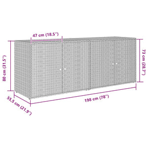 Schwarzer Gartenschrank aus Polyrattan, 198 cm