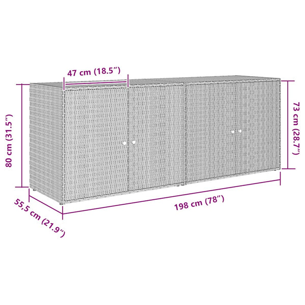 Schwarzer Gartenschrank aus Polyrattan, 198 cm