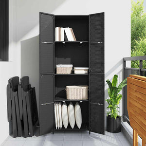 Gartenschrank Schwarz Poly Rattan 59x40x180cm