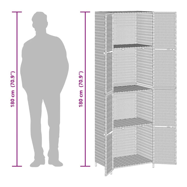Gartenschrank Schwarz Poly Rattan 59x40x180cm