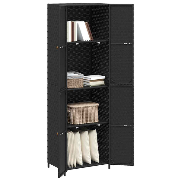 Gartenschrank Schwarz Poly Rattan 59x40x180cm