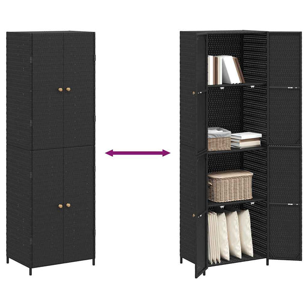 Gartenschrank Schwarz Poly Rattan 59x40x180cm