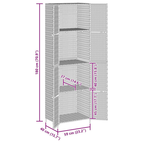 Gartenschrank Schwarz Poly Rattan 59x40x180cm