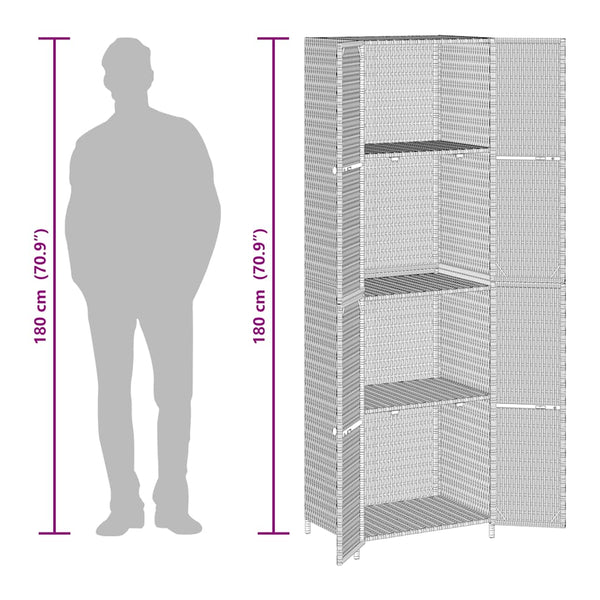 Gartenschrank Grau Poly Rattan 59x40x180cm
