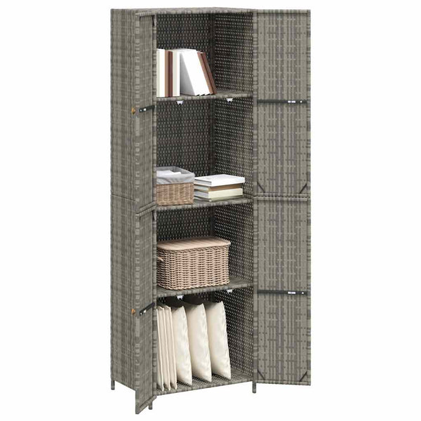 Gartenschrank Grau Poly Rattan 59x40x180cm