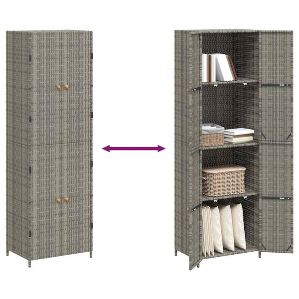 Gartenschrank Grau Poly Rattan 59x40x180cm