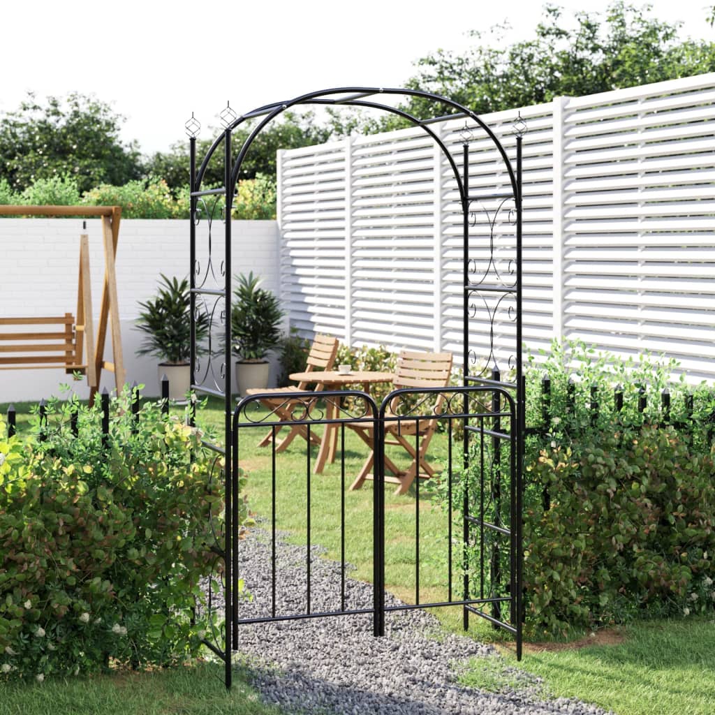 Gartenbogen mit Tor Schwarz 108x235cm
