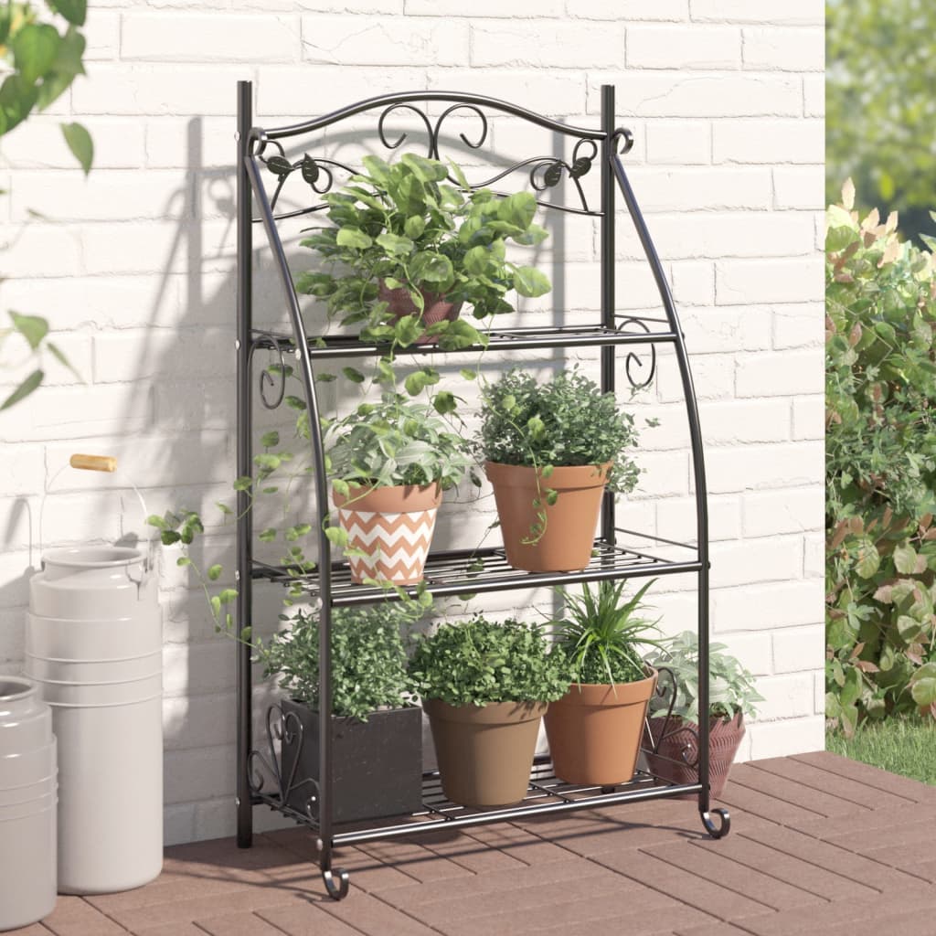 Schwarzes Blumenregal aus Stahl, 56x30x96 cm