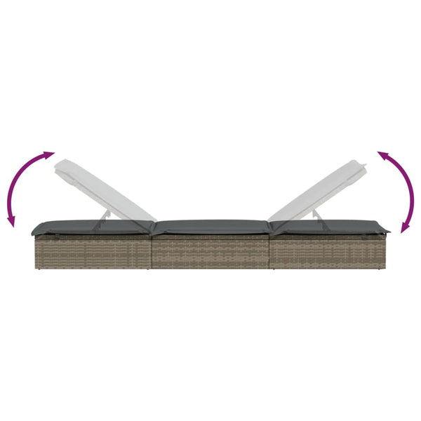 Sonnenliege mit Auflage Grau Poly Rattan