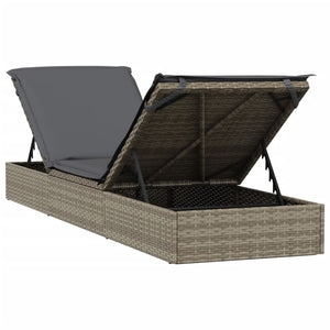 Sonnenliege mit Auflage Grau Poly Rattan