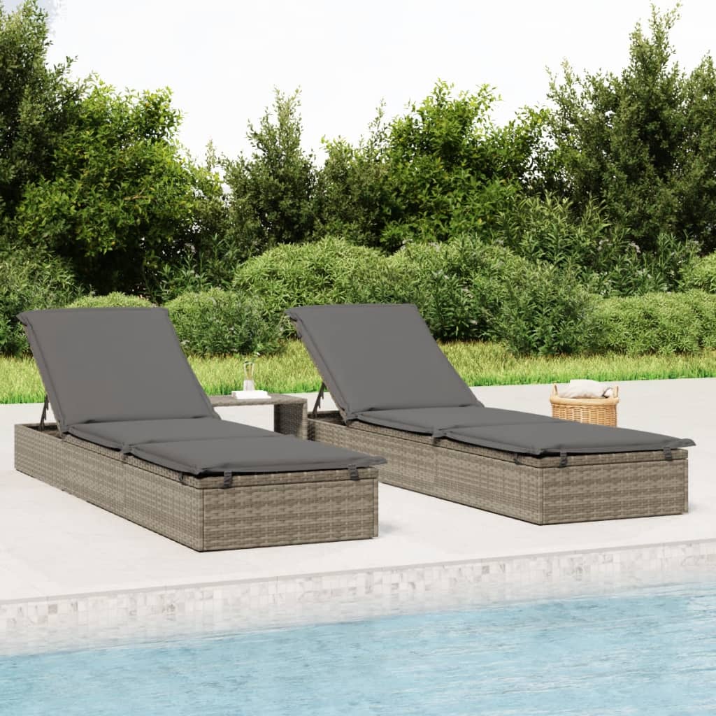 Sonnenliege mit Auflage Grau Poly Rattan