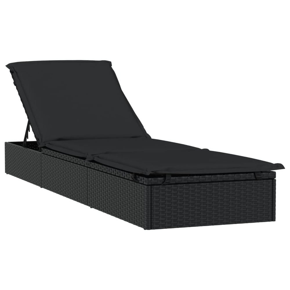 Schwarze Poly Rattan Sonnenliege mit Auflage