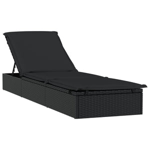 Schwarze Poly Rattan Sonnenliege mit Auflage