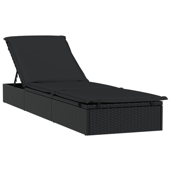 Schwarze Poly Rattan Sonnenliege mit Auflage
