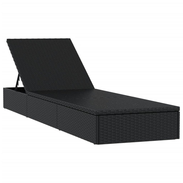 Schwarze Poly Rattan Sonnenliege mit Auflage