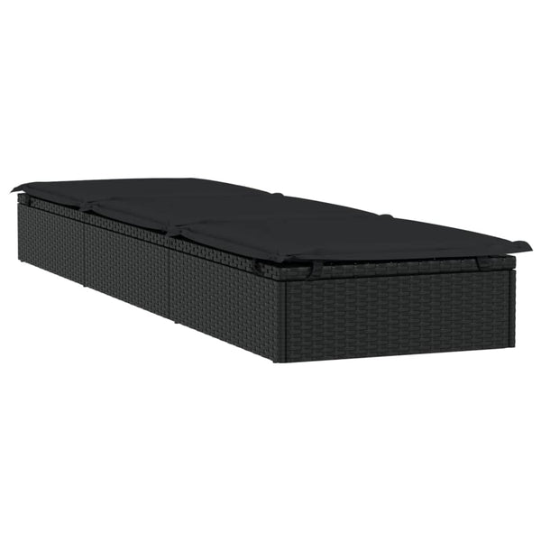 Schwarze Poly Rattan Sonnenliege mit Auflage