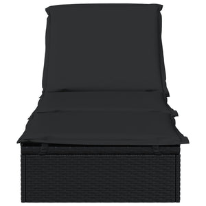 Schwarze Poly Rattan Sonnenliege mit Auflage