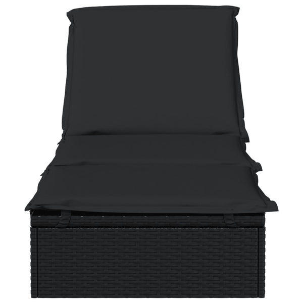 Schwarze Poly Rattan Sonnenliege mit Auflage