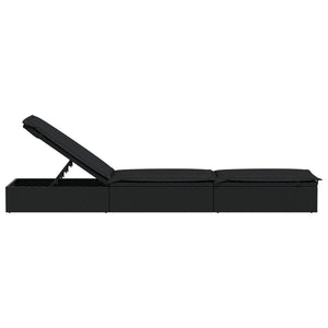 Schwarze Poly Rattan Sonnenliege mit Auflage