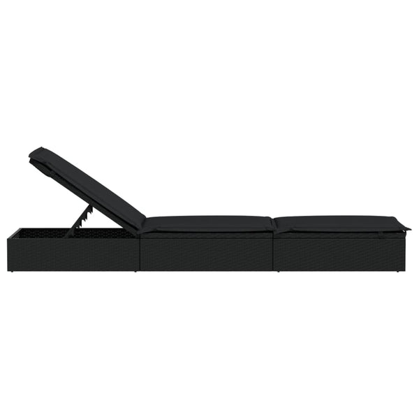 Schwarze Poly Rattan Sonnenliege mit Auflage