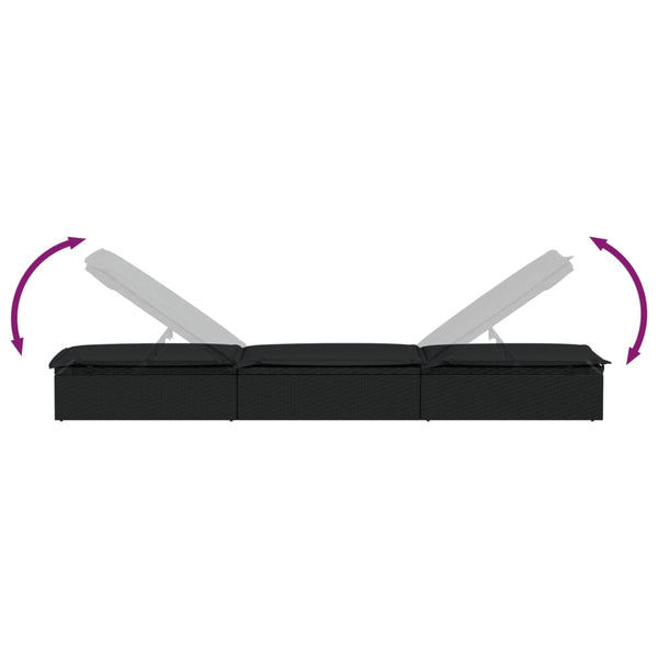 Schwarze Poly Rattan Sonnenliege mit Auflage