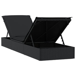 Schwarze Poly Rattan Sonnenliege mit Auflage