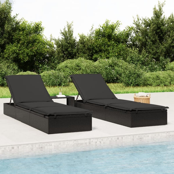 Schwarze Poly Rattan Sonnenliege mit Auflage