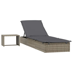 Graue Poly Rattan Sonnenliege mit Tisch