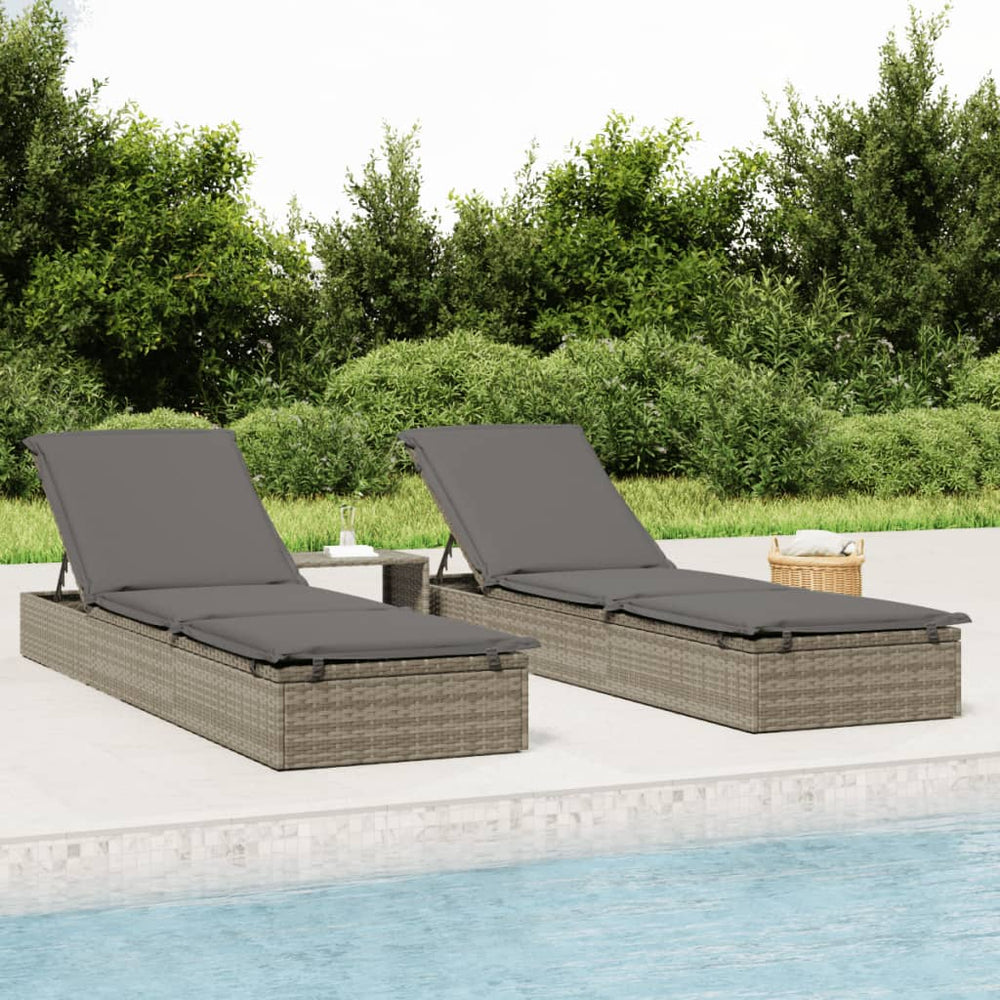 Graue Poly Rattan Sonnenliege mit Tisch