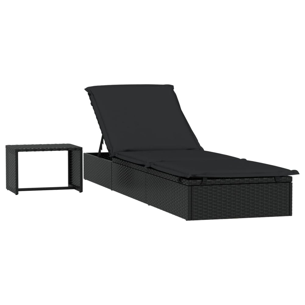 Schwarze Poly Rattan Sonnenliege mit Tisch