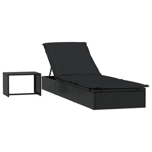 Schwarze Poly Rattan Sonnenliege mit Tisch